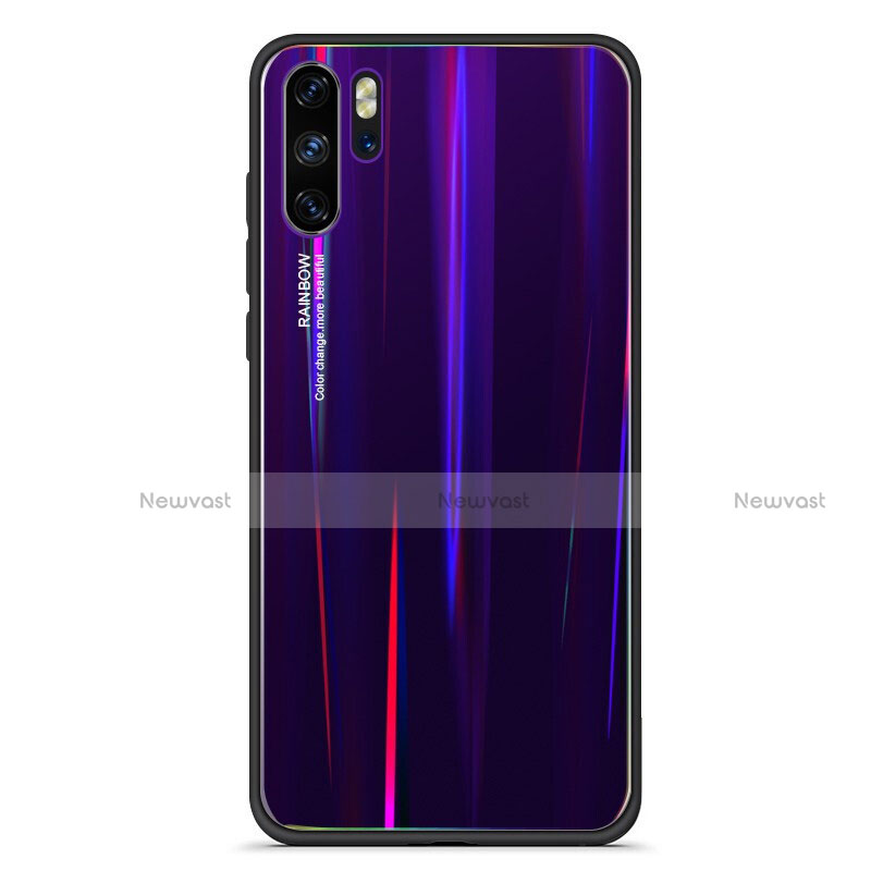 Silicone Frame Mirror Rainbow Gradient Case Cover for Huawei P30 Pro New Edition Purple