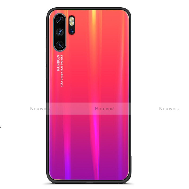 Silicone Frame Mirror Rainbow Gradient Case Cover for Huawei P30 Pro New Edition Red