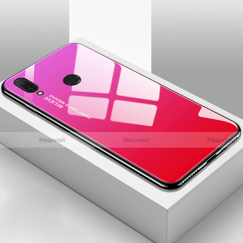 Silicone Frame Mirror Rainbow Gradient Case Cover for Huawei Y9 (2019) Hot Pink