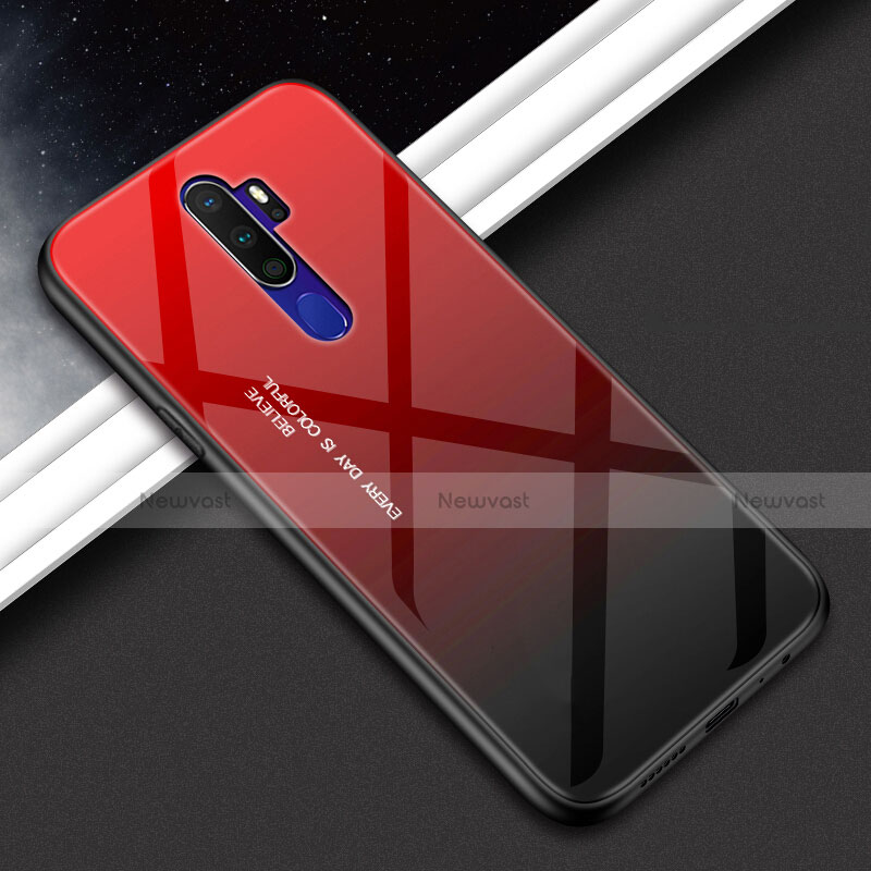 Silicone Frame Mirror Rainbow Gradient Case Cover for Oppo A11X Red