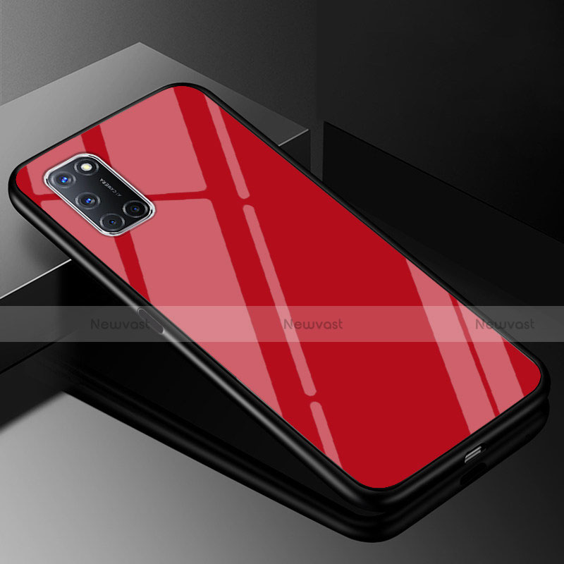 Silicone Frame Mirror Rainbow Gradient Case Cover for Oppo A72 Red