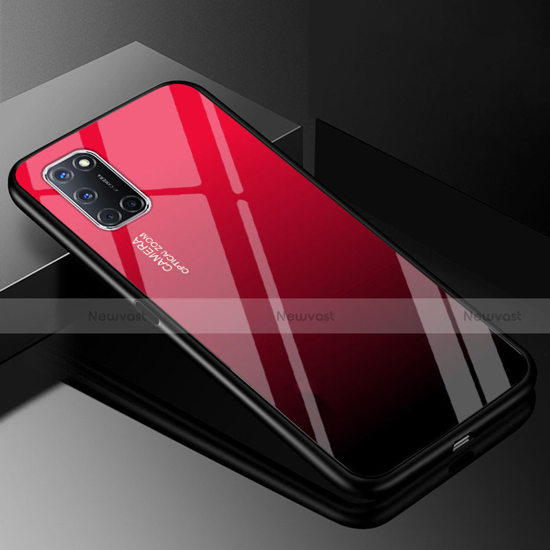 Silicone Frame Mirror Rainbow Gradient Case Cover for Oppo A72 Red and Black