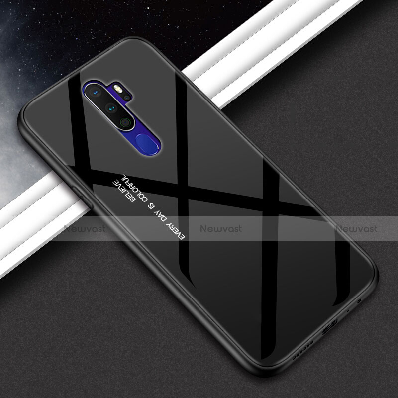 Silicone Frame Mirror Rainbow Gradient Case Cover for Oppo A9 (2020) Black