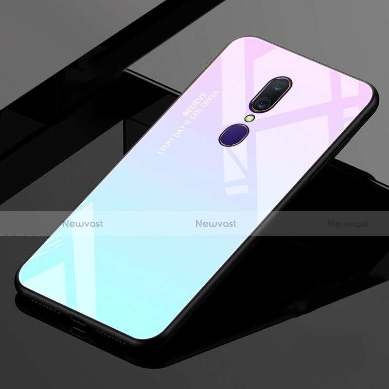 Silicone Frame Mirror Rainbow Gradient Case Cover for Oppo A9 Cyan