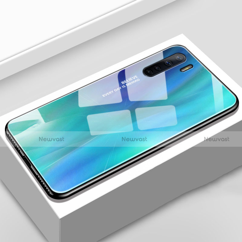 Silicone Frame Mirror Rainbow Gradient Case Cover for Oppo A91 Sky Blue