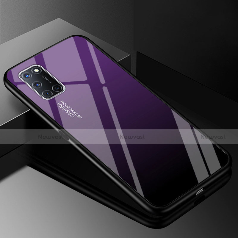 Silicone Frame Mirror Rainbow Gradient Case Cover for Oppo A92 Purple