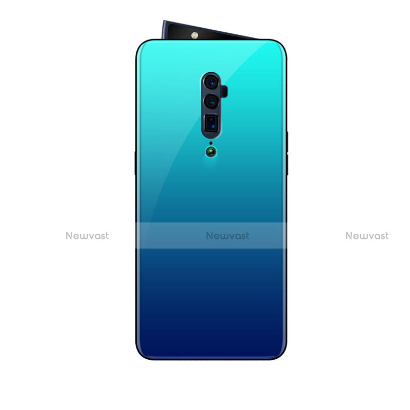 Silicone Frame Mirror Rainbow Gradient Case Cover for Oppo Reno 10X Zoom Sky Blue