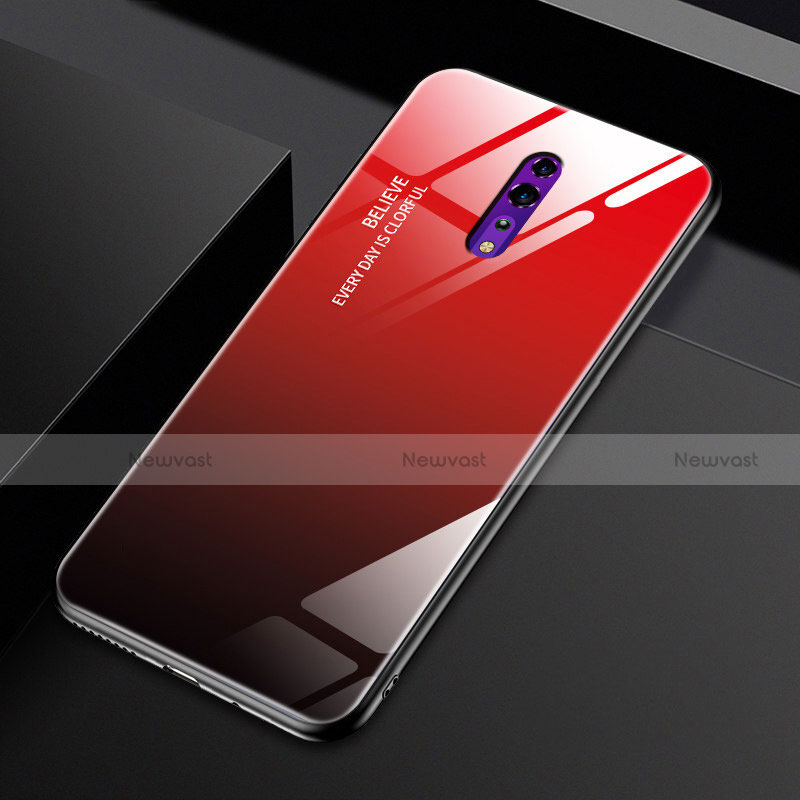 Silicone Frame Mirror Rainbow Gradient Case Cover for Oppo Reno Z Red