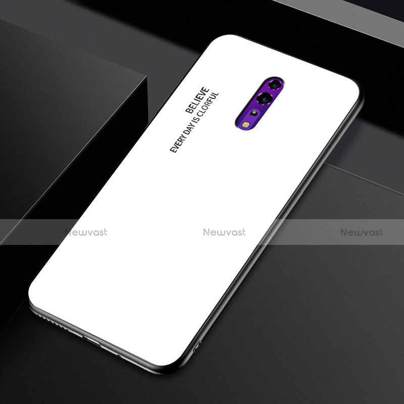 Silicone Frame Mirror Rainbow Gradient Case Cover for Oppo Reno Z White