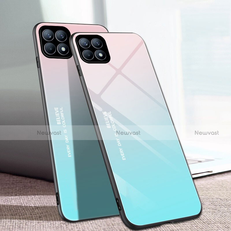 Silicone Frame Mirror Rainbow Gradient Case Cover for Oppo Reno4 SE 5G Mint Blue