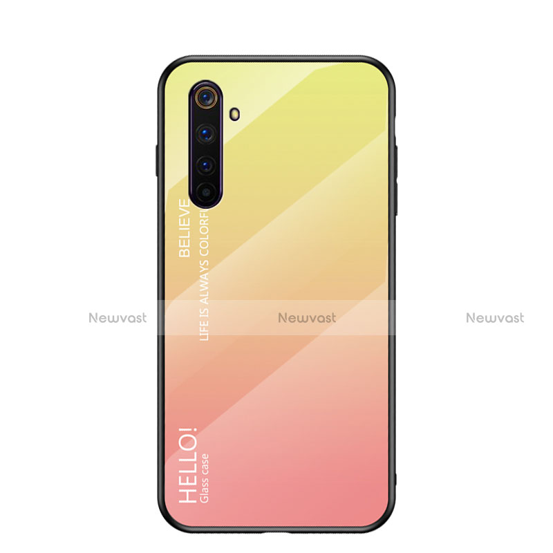 Silicone Frame Mirror Rainbow Gradient Case Cover for Realme 6 Yellow