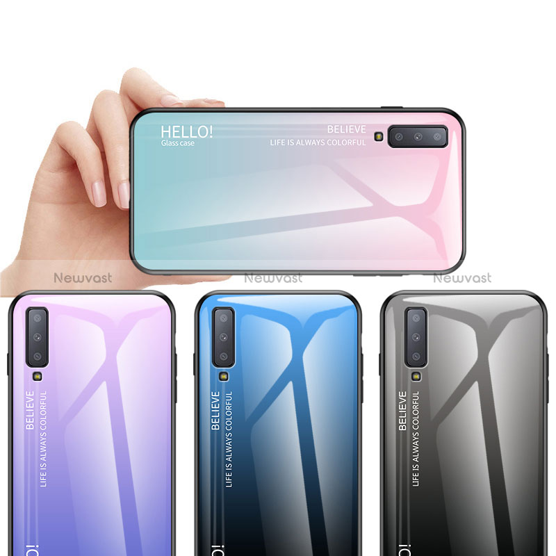 Silicone Frame Mirror Rainbow Gradient Case Cover for Samsung Galaxy A7 (2018) A750