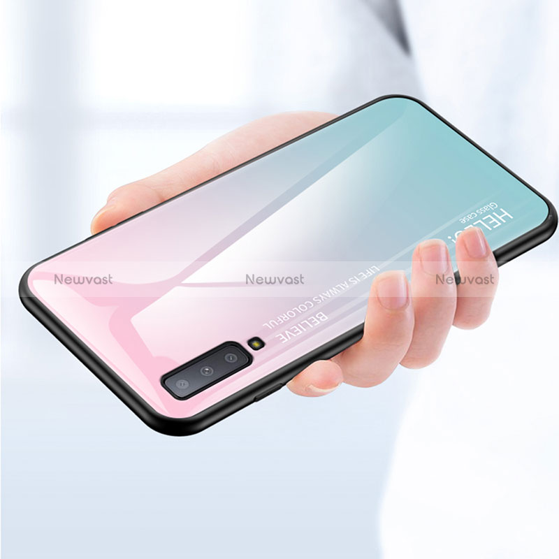 Silicone Frame Mirror Rainbow Gradient Case Cover for Samsung Galaxy A7 (2018) A750