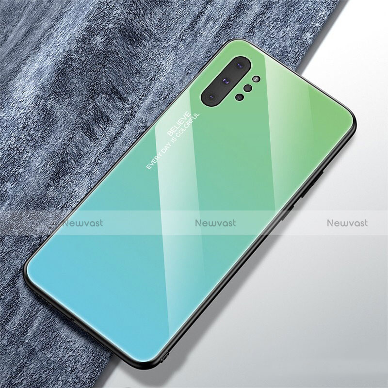 Silicone Frame Mirror Rainbow Gradient Case Cover for Samsung Galaxy Note 10 Plus 5G Cyan