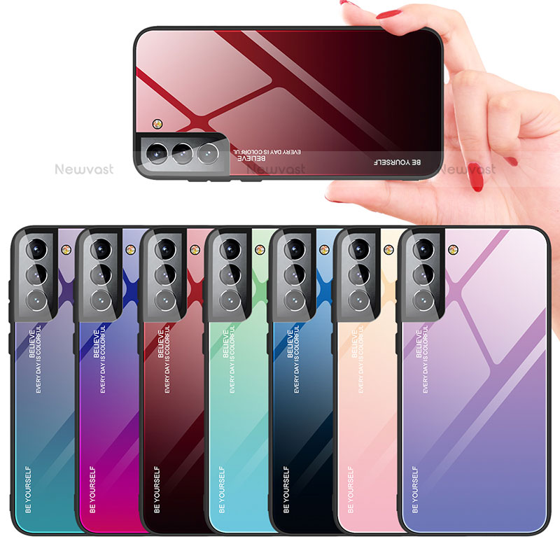 Silicone Frame Mirror Rainbow Gradient Case Cover for Samsung Galaxy S22 5G