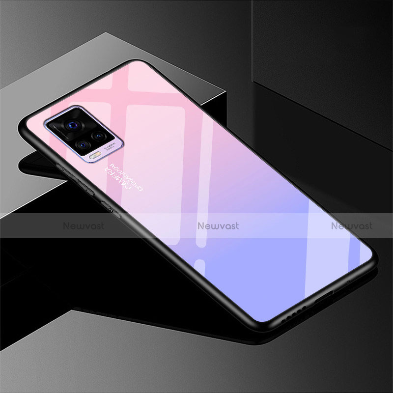 Silicone Frame Mirror Rainbow Gradient Case Cover for Vivo V20 Pro 5G Pink