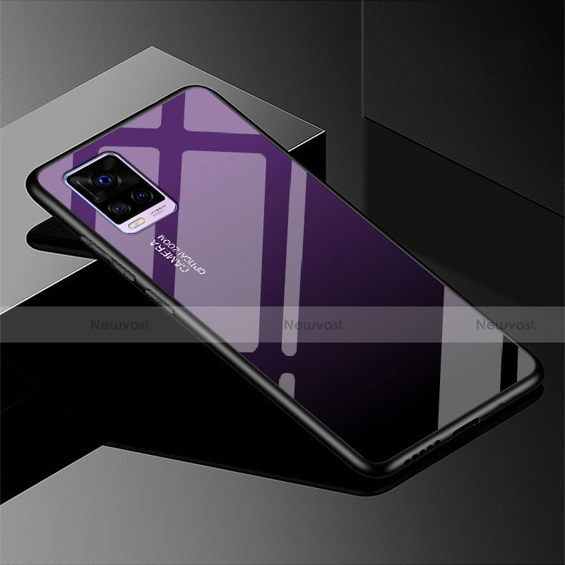 Silicone Frame Mirror Rainbow Gradient Case Cover for Vivo V20 Pro 5G Purple