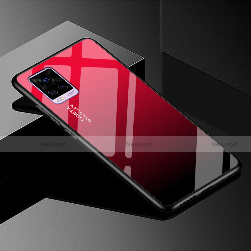 Silicone Frame Mirror Rainbow Gradient Case Cover for Vivo V20 Pro 5G Red