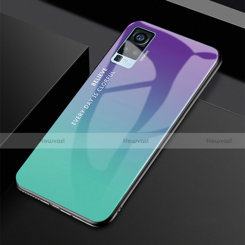 Silicone Frame Mirror Rainbow Gradient Case Cover for Vivo X50 Pro 5G