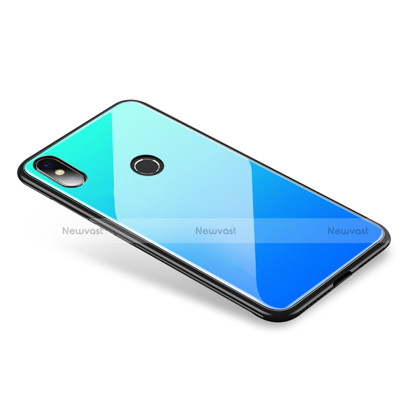 Silicone Frame Mirror Rainbow Gradient Case Cover for Xiaomi Mi 8 Blue