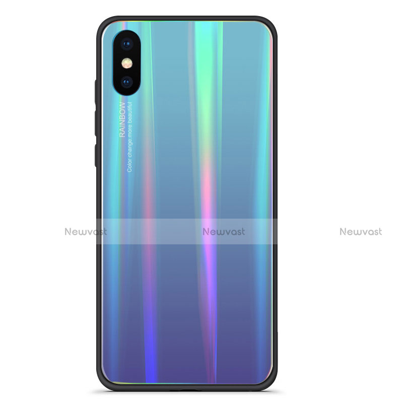 Silicone Frame Mirror Rainbow Gradient Case Cover for Xiaomi Mi 8 Explorer Blue