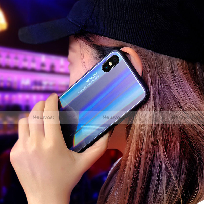 Silicone Frame Mirror Rainbow Gradient Case Cover for Xiaomi Mi 8 Pro Global Version