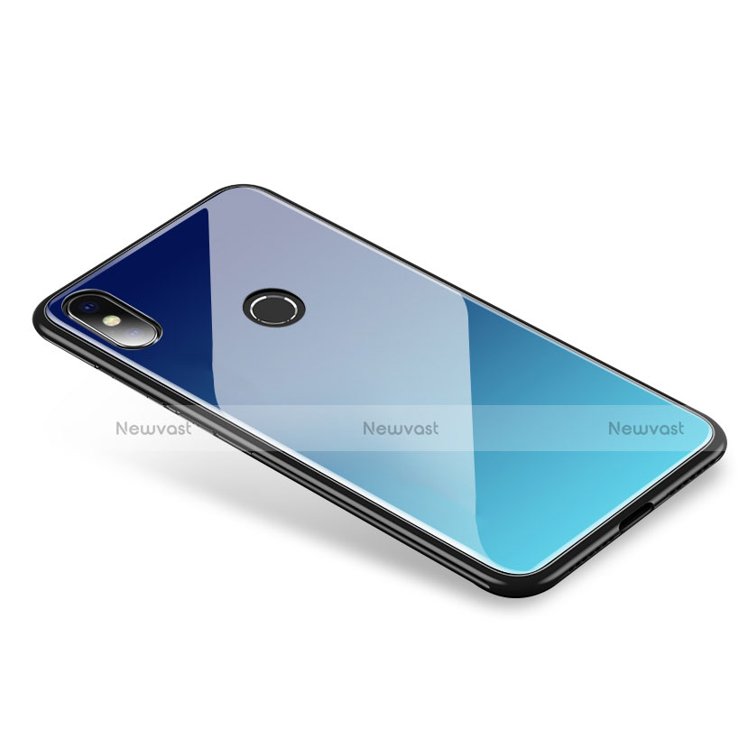 Silicone Frame Mirror Rainbow Gradient Case Cover for Xiaomi Mi 8 Sky Blue