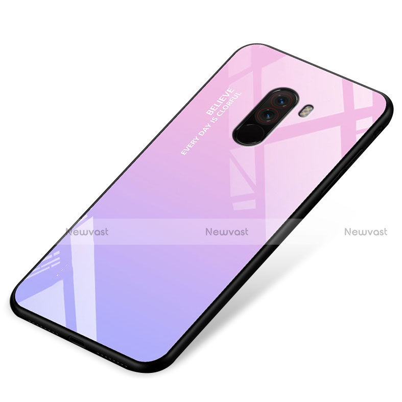 Silicone Frame Mirror Rainbow Gradient Case Cover for Xiaomi Pocophone F1 Pink