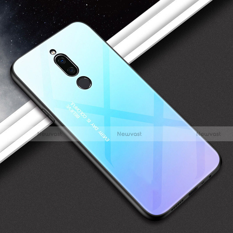 Silicone Frame Mirror Rainbow Gradient Case Cover for Xiaomi Redmi 8 Cyan