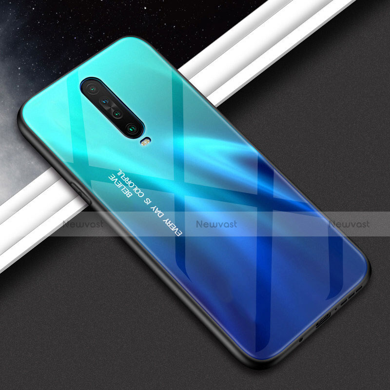 Silicone Frame Mirror Rainbow Gradient Case Cover for Xiaomi Redmi K30 4G Cyan