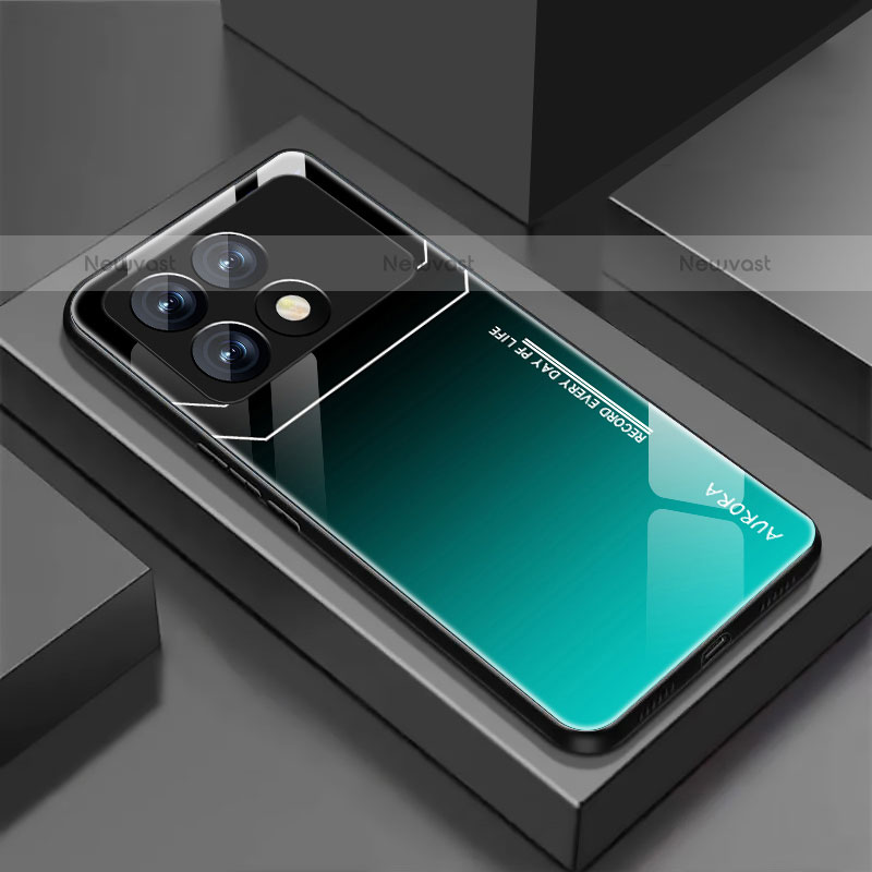 Silicone Frame Mirror Rainbow Gradient Case Cover for Xiaomi Redmi K70E 5G Cyan