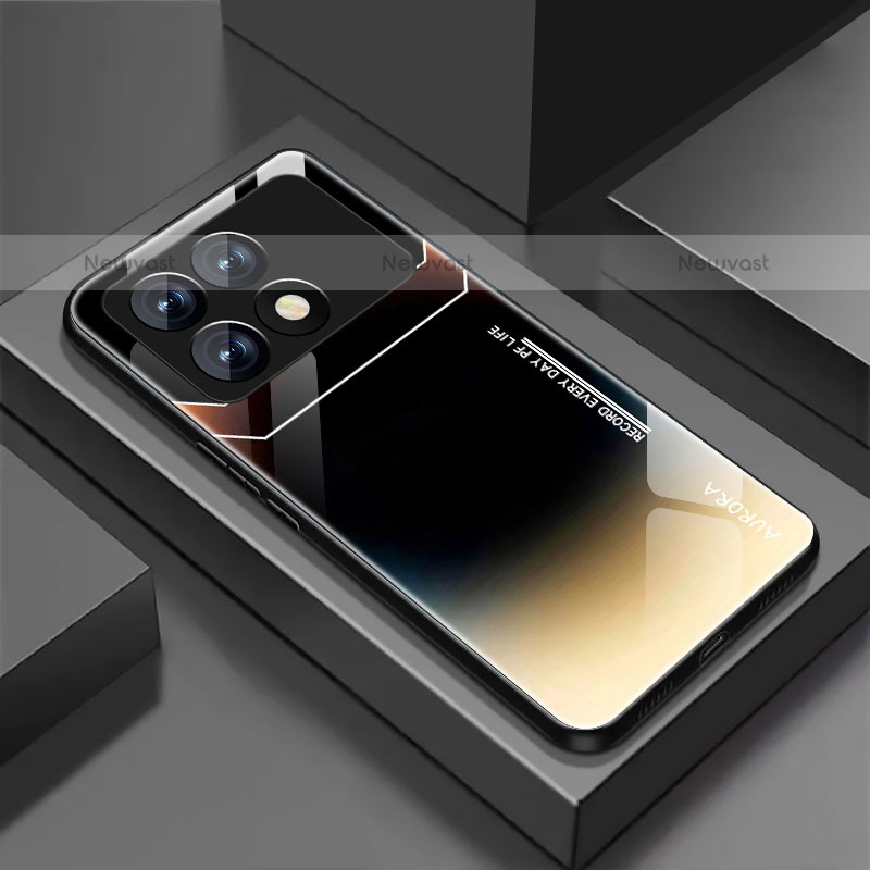 Silicone Frame Mirror Rainbow Gradient Case Cover for Xiaomi Redmi K70E 5G Gold and Black