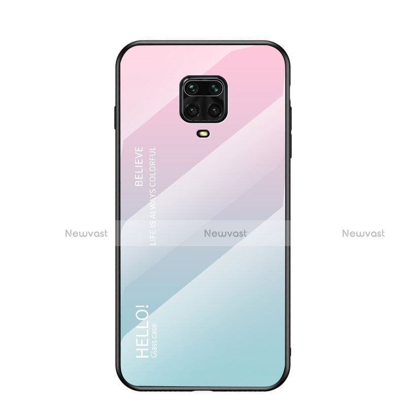 Silicone Frame Mirror Rainbow Gradient Case Cover for Xiaomi Redmi Note 9 Pro Max Cyan