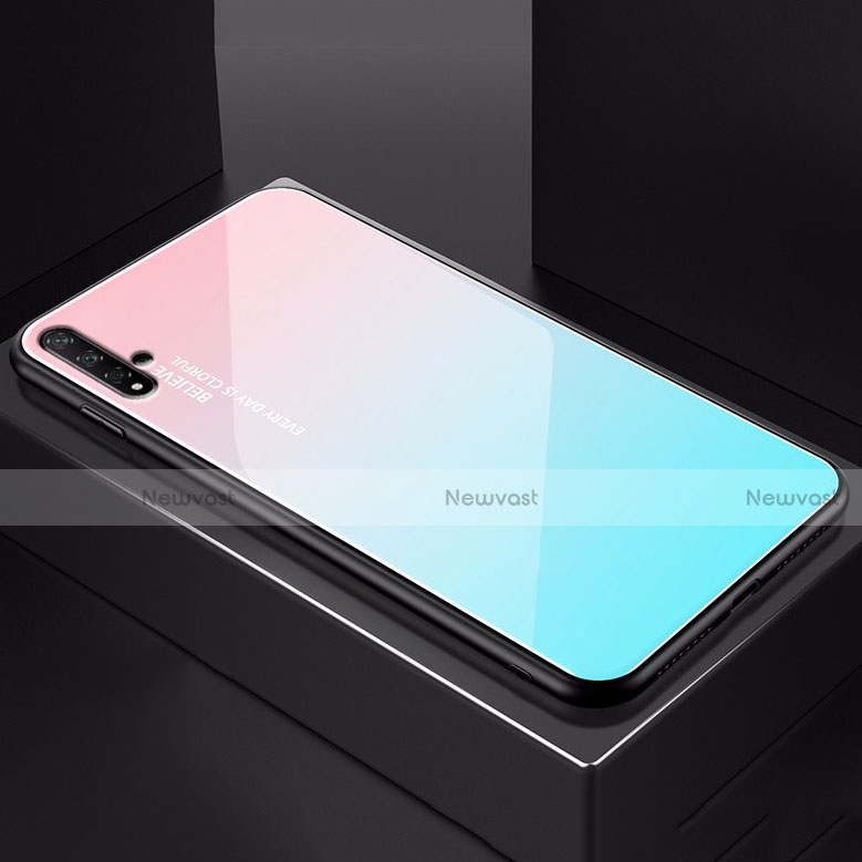 Silicone Frame Mirror Rainbow Gradient Case Cover H01 for Huawei Honor 20S Cyan