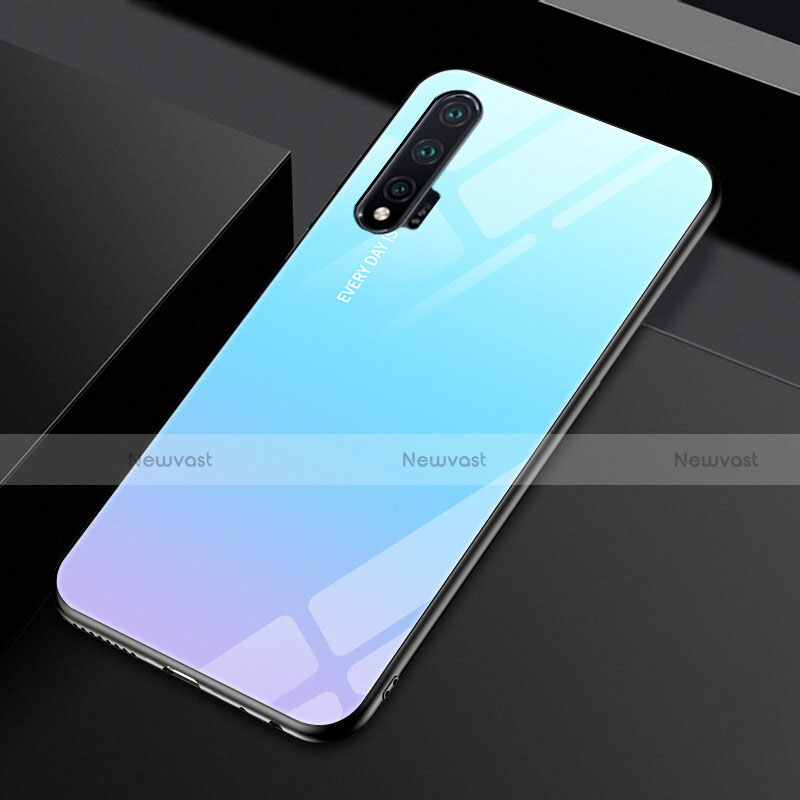 Silicone Frame Mirror Rainbow Gradient Case Cover H01 for Huawei Nova 6 5G Sky Blue