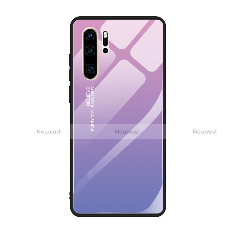 Silicone Frame Mirror Rainbow Gradient Case Cover H01 for Huawei P30 Pro New Edition Purple