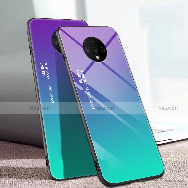 Silicone Frame Mirror Rainbow Gradient Case Cover H01 for OnePlus 7T Green