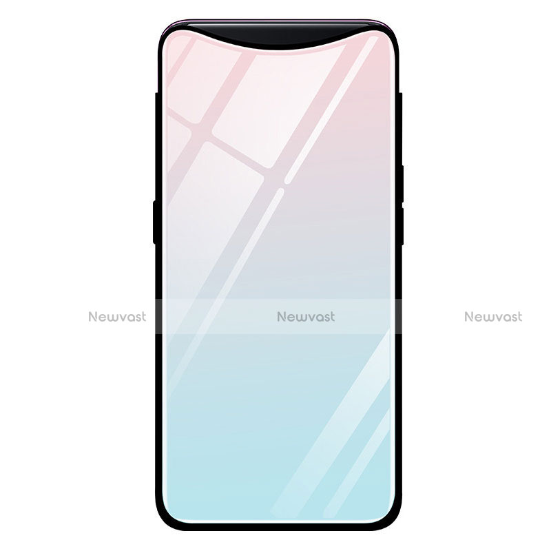 Silicone Frame Mirror Rainbow Gradient Case Cover H01 for Oppo Find X Cyan