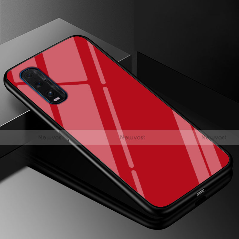 Silicone Frame Mirror Rainbow Gradient Case Cover H01 for Oppo Find X2 Red