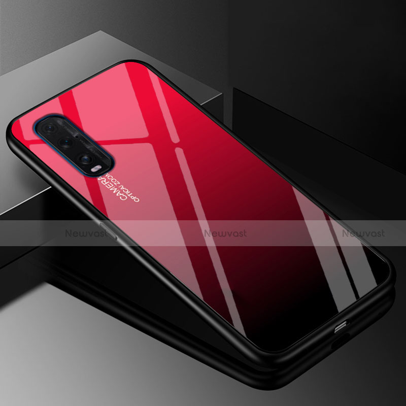 Silicone Frame Mirror Rainbow Gradient Case Cover H01 for Oppo Find X2 Red and Black