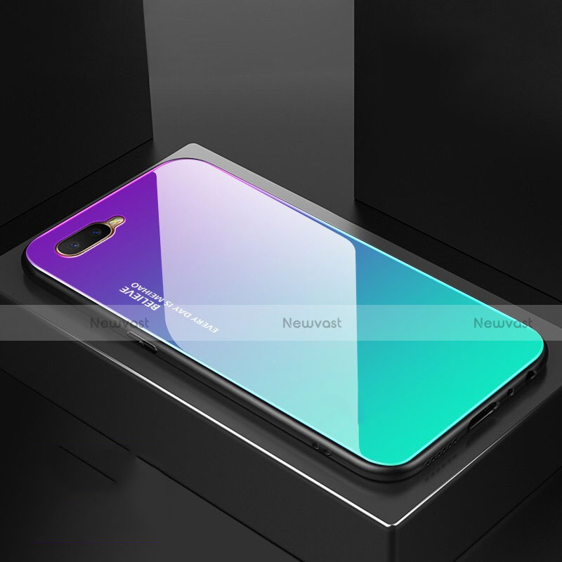 Silicone Frame Mirror Rainbow Gradient Case Cover H01 for Oppo K1 Cyan