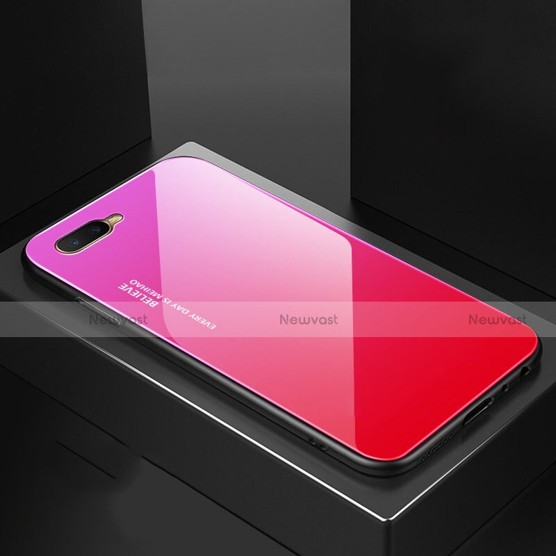 Silicone Frame Mirror Rainbow Gradient Case Cover H01 for Oppo K1 Hot Pink