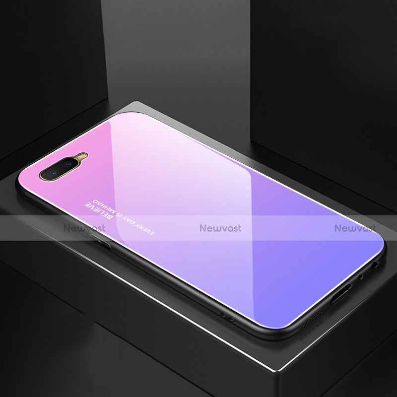 Silicone Frame Mirror Rainbow Gradient Case Cover H01 for Oppo K1 Purple