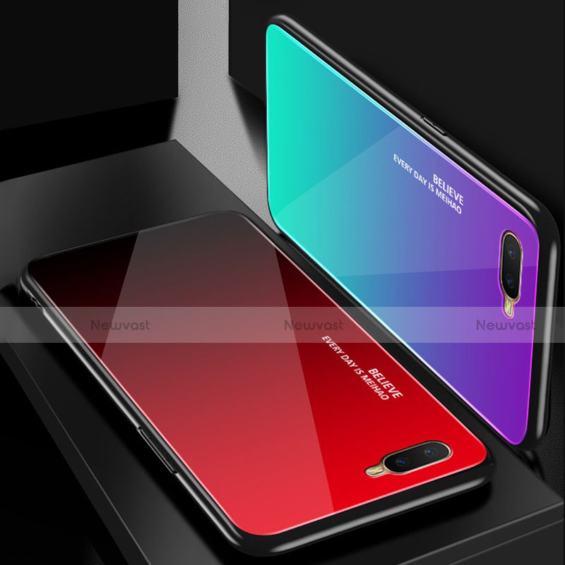 Silicone Frame Mirror Rainbow Gradient Case Cover H01 for Oppo R17 Neo