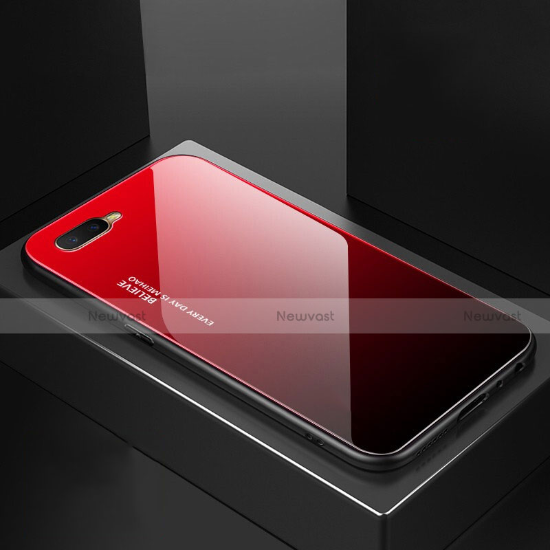 Silicone Frame Mirror Rainbow Gradient Case Cover H01 for Oppo R17 Neo Red