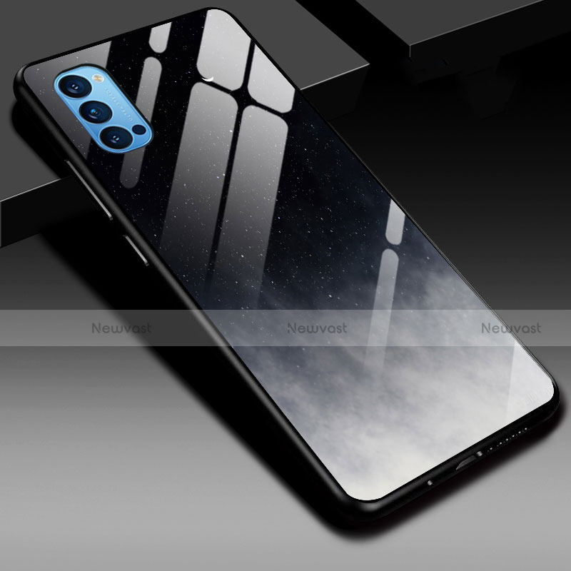 Silicone Frame Mirror Rainbow Gradient Case Cover H01 for Oppo Reno4 5G Dark Gray