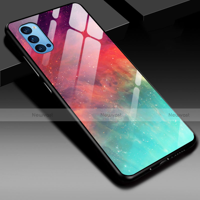 Silicone Frame Mirror Rainbow Gradient Case Cover H01 for Oppo Reno4 5G Mixed