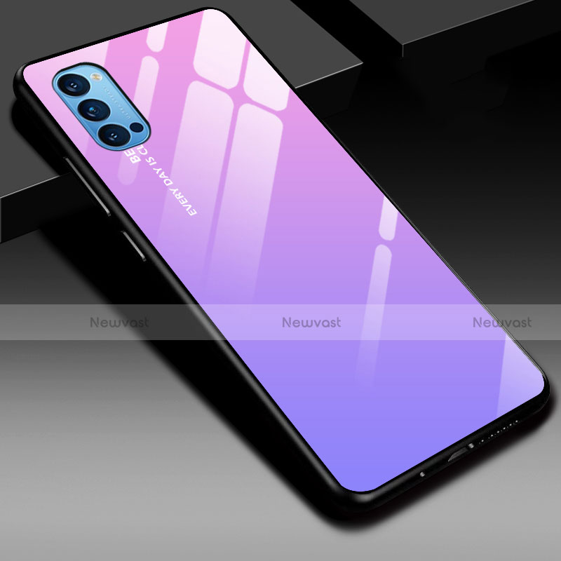 Silicone Frame Mirror Rainbow Gradient Case Cover H01 for Oppo Reno4 5G Purple