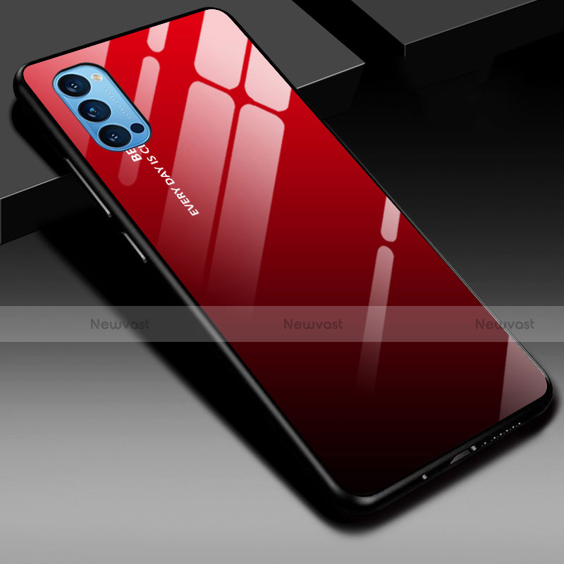 Silicone Frame Mirror Rainbow Gradient Case Cover H01 for Oppo Reno4 5G Red