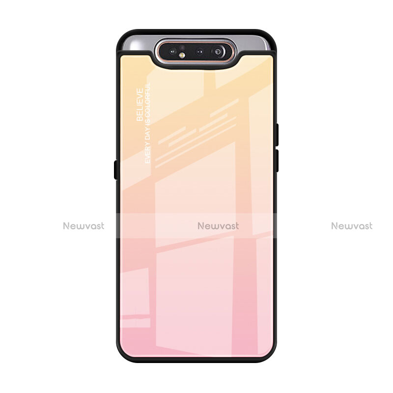 Silicone Frame Mirror Rainbow Gradient Case Cover H01 for Samsung Galaxy A80 Pink